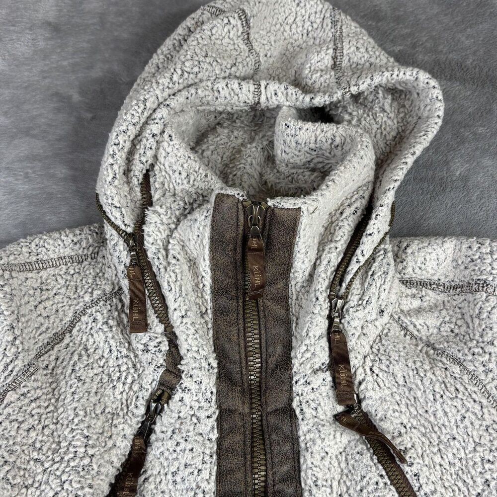 Kuhl Flight Jacket Womens XS Ivory Sherpa Fleece Hooded Full Zip‎ Thumbholes